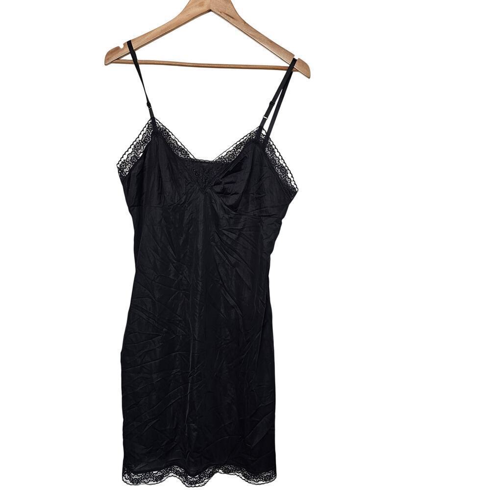 Vanity Fair Slip Dress Womens Large Black Lace Silky Glam Fairy Party Whimsygoth